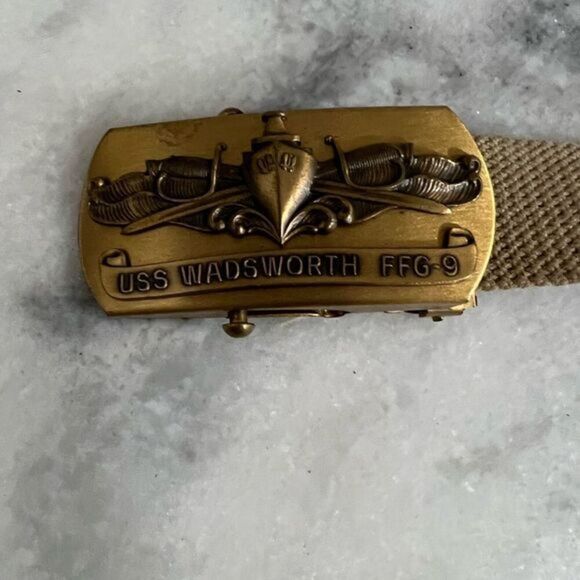 USS WADSWORTH FFG-9 BELT BUCKLE and BELT - Picture 1 of 4